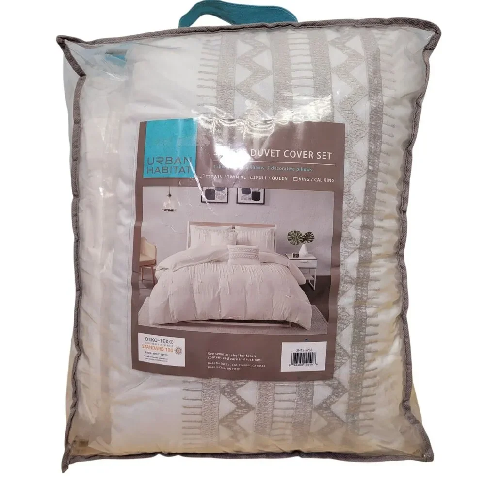 Urban Habitat Ivory Tuffed Duved Cover Set 100% Cotton 5 Pieces  Size Full/Queen